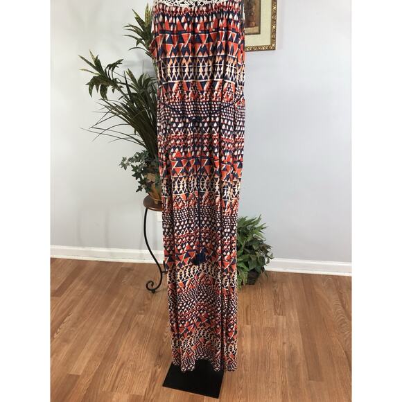 Lucky Brand Women M Maxi Dress Sleeveless Crochet Artsy Boho Geometric Pullover - Picture 3 of 8